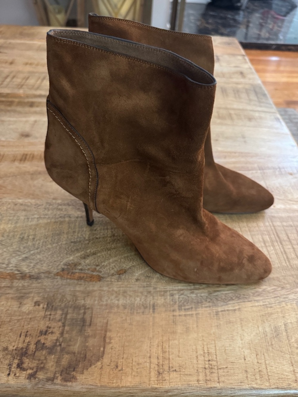 POLO Ralph Lauren pointed Toe 100% Suede leather Ankle Booties in Brown NEW